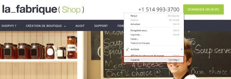 Site Shopify mobile clique droit
