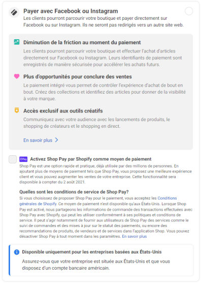 Magasinage en ligne - modes de paiement pour la boutique Facebook